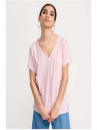 μπλουζα cotton/modal με κοντο μανικι ροζ