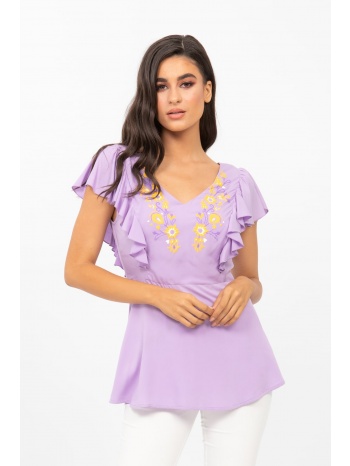μπλουζα με τυπωμα και βολαν λιλα λιλα σε προσφορά
