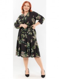 φορεμα plus size μιντι εμπριμε με κουμπια πρασινο