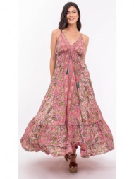 φορεμα boho floral λαχουρ ροζ multicolor