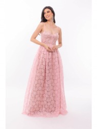 φορεμα μακρυ δαντελα ροζ ροζ