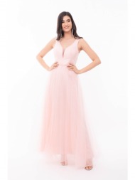 φορεμα μακρυ glitter με τουλι ροζ ροζ