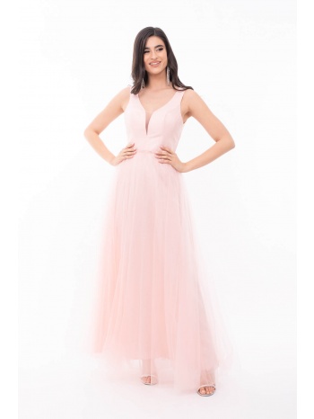 φορεμα μακρυ glitter με τουλι ροζ ροζ σε προσφορά