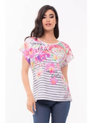 μπλουζα με τυπωμα ριγε floral multicolor