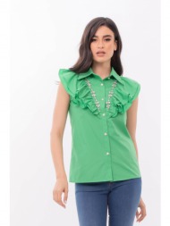 πουκαμισο βαμβακερο με βολαν και στρας πρασινο πρασινο