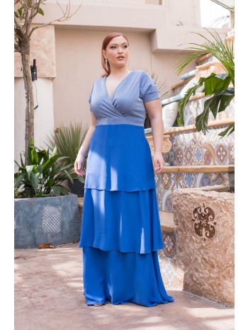 φορεμα plus size μακρυ με βολαν μπλε ρουα