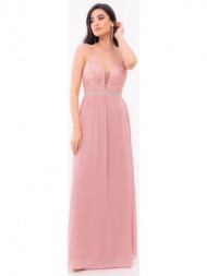 φορεμα μακρυ εξωπλατο μουσελινα ροζ ροζ