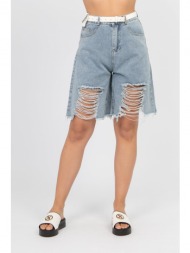 βερμουδα jean με ξεφτια και ζωνη denim
