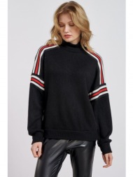 μπλουζα πλεκτη με λεπτομερεια ριγας ax40292m μαυρο