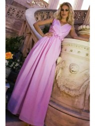 φορεμα μακρυ ριγε με ζωνακι ax21170248 ροζ