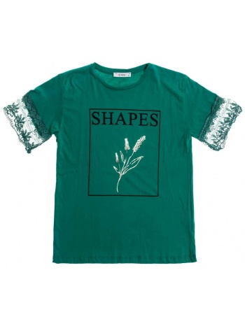γυναικείο μπλουζάκι πράσινο με σχέδιο και δαντέλα