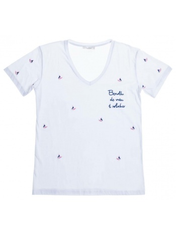 γυναικείο μπλουζάκι λευκό με σχέδιο καραβάκια σε προσφορά