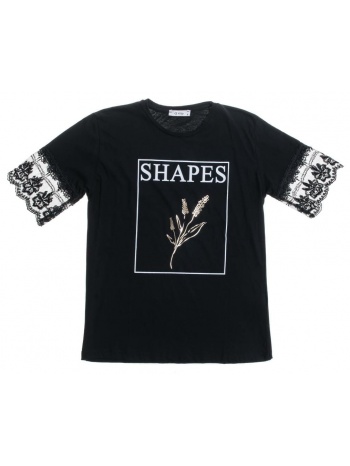 γυναικείο μπλουζάκι μαύρο με σχέδιο και δαντέλα