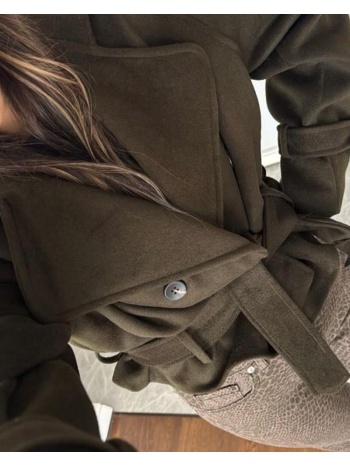 halley γυναικείο κοντό παλτό τζάκετ με ζώνη στα μανικά κ σε προσφορά