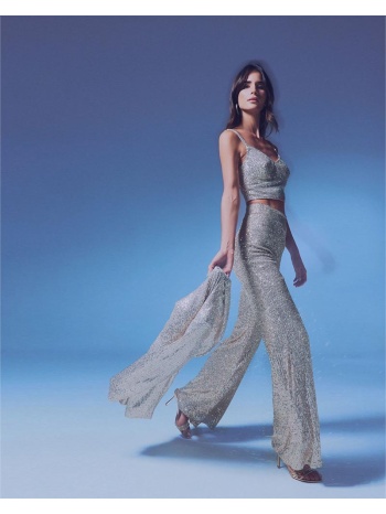 nelly γυναικείο παντελόνι με πούλια ζαχαρί 100% πολυεστερ