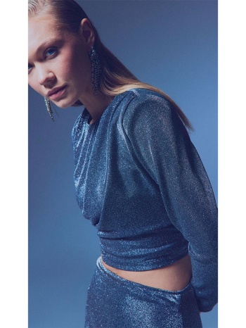 vicollo γυναίκεια μπλούζα μακρύ μανική με γλιτερ γκρι 100% σε προσφορά