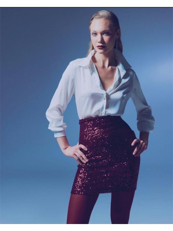 nelly γυναίκεια μίνι φούστα με παγιετα μπορντό 100%