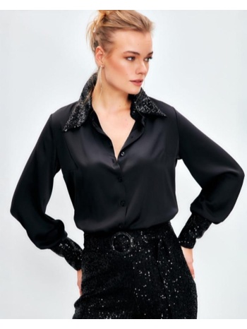 armi γυναίκειο πουκάμισο σατέν με παγιετα στα μανίκια κ σε προσφορά