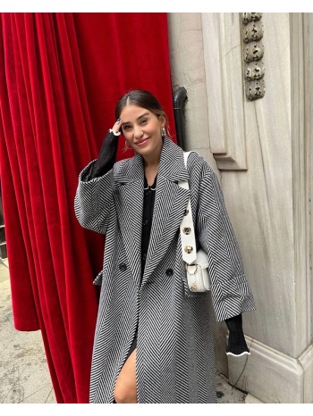 berra γυναικείο παλτό ψαροκόκαλο μαύρο-άσπρο 22% βαμβάκι σε προσφορά