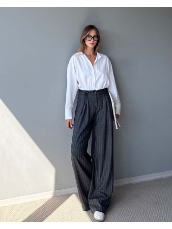 μινα γυναικεια ασπρομαυρη ριγε παντελονα ψηλομεσο με ζωνη σε προσφορά