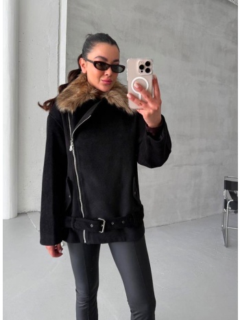 fenia γυναικείο παλτό κοντο με γούνινο γιακά 50% βαμβακερό σε προσφορά