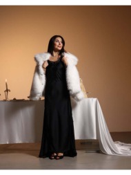 treisy γυναικείο σατέν φόρεμα με δαντέλα μαύρο 100% πολυεστερ