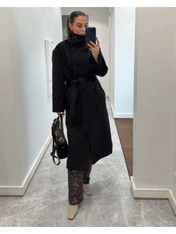 karen γυναίκειο μακρύ παλτό με ζώνη στη μέση μαύρο 22% σε προσφορά