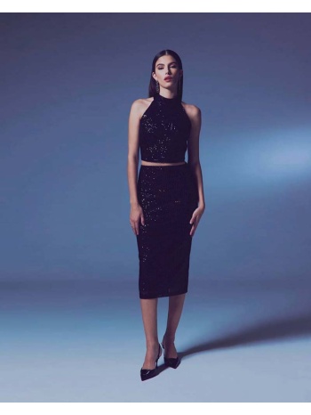 nelly γυναίκεια midi φούστα μαύρο 100% πολυεστερ