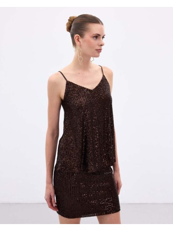 nelly γυναικεία τιράντα μπλούζα με παγιέτες (καφε) 100%