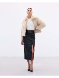 puls γυναίκεια δερματίνη midi φούστα μαύρο 100% πολυεστερ