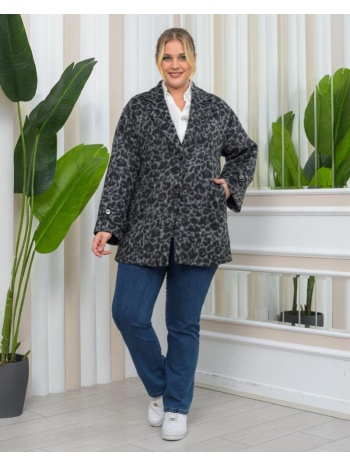 tiera γυναίκειο μαλλινο παλτό big size animal print γκρι σε προσφορά