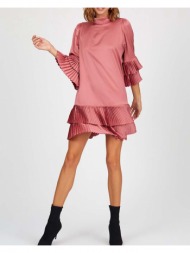 γυναικείο φόρεμα με πλισέ λεπτομέρειες ροζ 100% πολυεστερ
