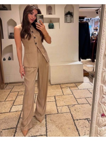 boika γυναικείο σετ υφασμάτινο παντελόνι-γιλεκο (mπεζ)