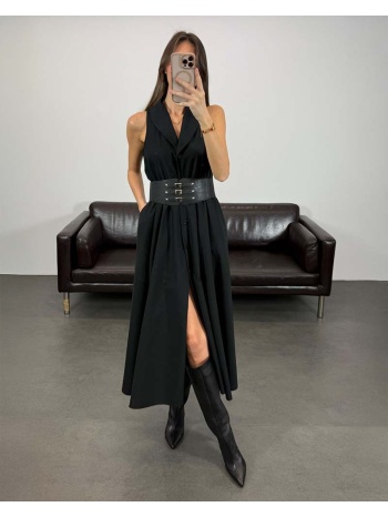 nova γυναικείο μακρύ αμάνικο φόρεμα με ζώνη