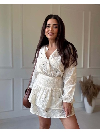 chica γυναικειο κεντητο διατρητο σετ πουκαμισο μινι φουστα