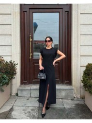 ermi γυναικείο μιντι φόρεμα με ανοιγμα μπροστα (μαυρο)