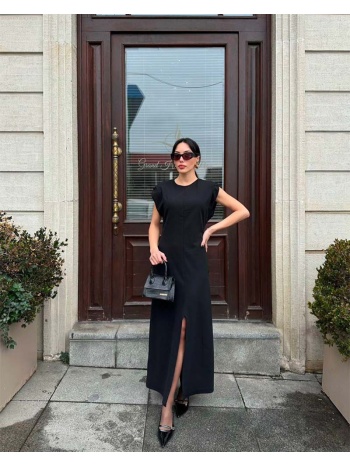 ermi γυναικείο μιντι φόρεμα με ανοιγμα μπροστα (μαυρο)