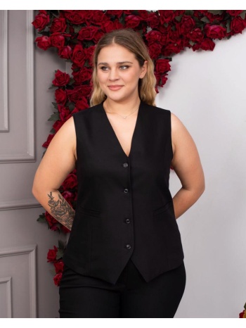 yuma γυναίκειο γιλέκο με κουμπιά μαύρο big size