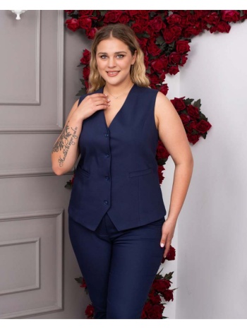 toll γυναίκειο γιλέκο με κουμπιά σκούρο μπλε big size