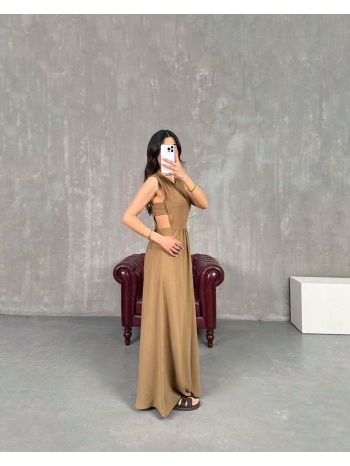 lydia γυναικειo αμανικο makρυ φορεμα (καφε)