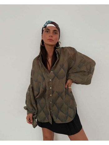 nicky γυναικείο oversized πουκάμισο τούλι (χακι)