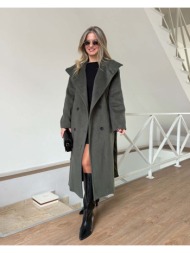 karen γυναίκειο μακρύ παλτό με ζώνη στη μέση χακί