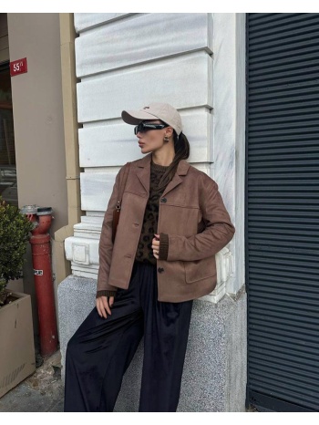 domina γυναικείο μπουφάν σουέτ ανοιχτό καφέ