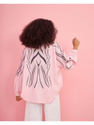 aerin γυναικείο πουκάμισο με κεντήματα ροζ 100% βισκόζη