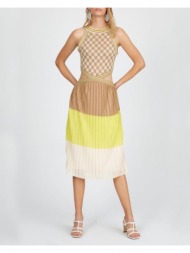 γυναικείο φόρεμα λεπτής πλέξης με συνδυασμό σχημάτων 78% βισκόζη