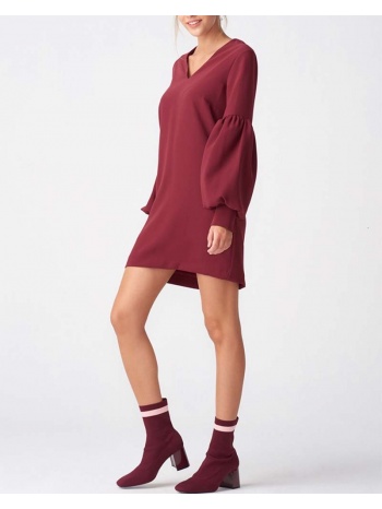 bordeux γυναικείο φόρεμα με φουσκωτά μανίκια 100% πολυεστερ σε προσφορά