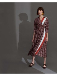 midi γυναικείο φόρεμα με συνδυασμό σχημάτων 100% πολυεστερ