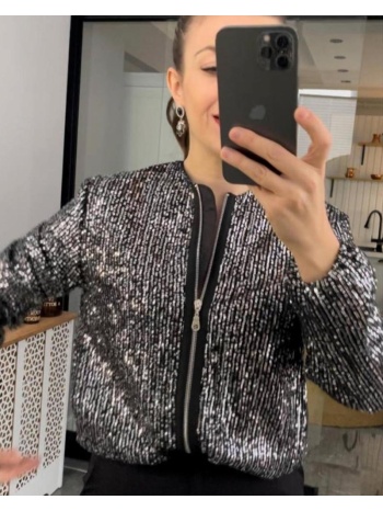 aida γυναίκειο ζακέτα με παγιετες κ φερμουάρ 100% πολυεστερ