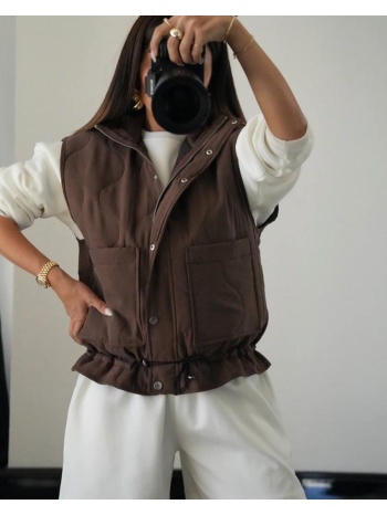 alexie γυναίκειο καπιτονέ αμάνικο μπουφάν καφέ 100% σε προσφορά