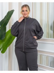 sindy γυναικεία φούτερ ζακέτα με φερμουάρ γκρι (bigsize) 5% ελασταν, 95% pes